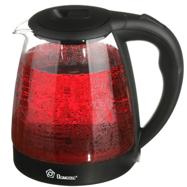 Скляний електрочайник Domotec MS-8210 Black 2200W 2.2 л, чайник електричний з кольоровою rgb підсвіткою