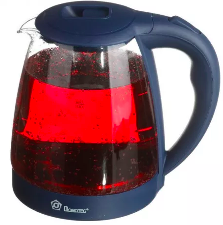 Скляний електрочайник Domotec MS-8211 Blue 2200W 2.2 л, чайник електричний з кольоровою rgb підсвіткою