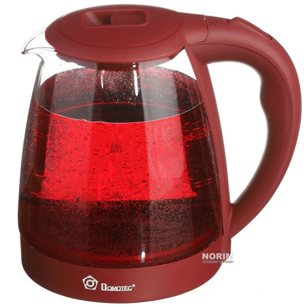 Скляний електрочайник Domotec MS-8213 Red 2200W 2.2 л, чайник електричний з кольоровою rgb підсвіткою