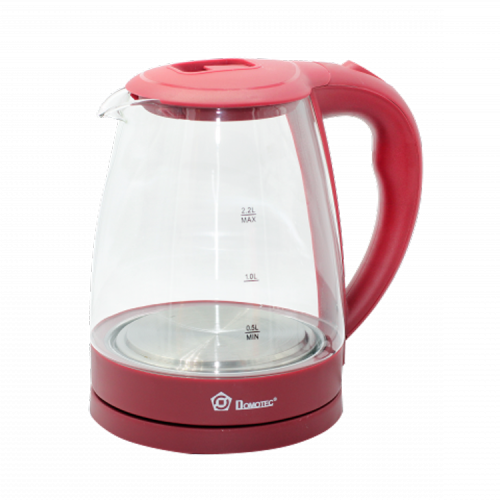 Скляний електрочайник Domotec MS-8213 Red 2200W 2.2 л, чайник електричний з кольоровою rgb підсвіткою