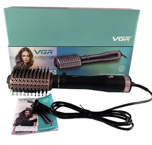 Фен щітка для сушіння волосся VGR V-494 2000W Black випрямляч гребінець браш з насадкою для укладання завивки і випрямлення електрична фен-щітка Чорна
