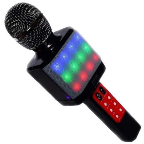 Беспроводной караоке микрофон WSTER WS-1828 Bluetooth USB AUX FM со встроенной колонкой и 4 тембрами голоса на аккумуляторе с динамиком WS1828 Черный