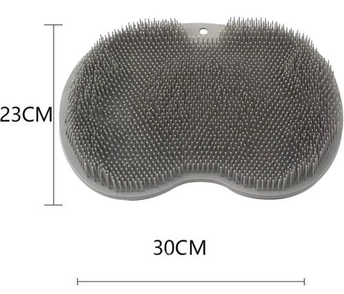Силиконовый массажный коврик Чистюля щетка Shower Foot Scrubber Mat LY-379 Grey для спины и ног на присосках, Настенная нескользящая мочалка для душа Серая