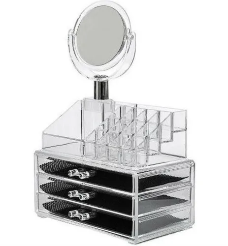 Настольный акриловый органайзер Cosmetic Box CX-8702 c зеркалом для косметики и мелочей JN-870, Косметический бокс с выдвижными ящиками JN-878