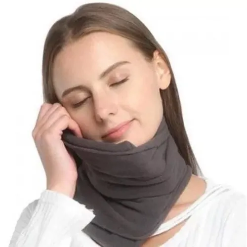 Дорожня подушка-шарф для шиї Supretto Travel Pillow для подорожей, туристична флісова подушка в дорогу і для сну в машину сіра