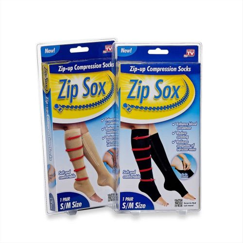 Компресійні гольфи від варикозу Zip Sox, облягаючі лікувальні панчохи, шкарпетки для фіксації щиколоток Зіп Сокс зі змійкою, чорні S / M, L / XL