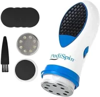 Електрична пемза Pedi Spin Pro Педі спін для видалення огрубілої шкіри стоп і п'ят, прилад для чищення ніг зі змінними насадками Pedispin Біла