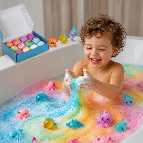 Подарунковий набір бомбочок Bath Bomb Gift (12 штук) для ванни з іграшкою-сюрпризом, дитячі спа-бомбочки «Морські мешканці» для ванни з іграшками