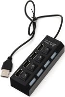 USB хаб Memos на 4 порти з перемикачами Black, живлення від USB 2.0 розгалужувач з кнопками on off концентратор перехідник HUB 480 Мбіт 5В Чорний