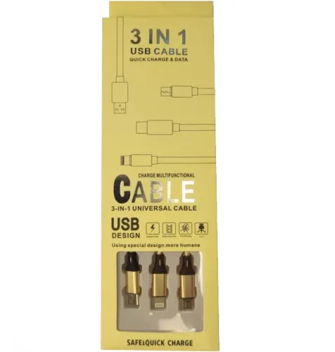 Потрійний зарядний USB кабель Proda Azeada Cavalry PD-B92th 3в1 Micro-USB, Type-C, Lightning для зарядки телефону 1.5 м, Зарядка шнур 2.4 А Золотий