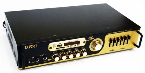Стерео підсилювач потужності звуку UKC AV-121BT 200W, П'ятиканальний портативний стереопідсилювач з караоке на 2 Мікрофони, FM радіо і Bluetooth USB