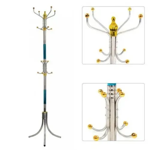 Напольная вертикальная вешалка тренога Coat Rack для верхней одежды 16 крючков, Переносная разборная металлическая стойка для сумочек и зонтов