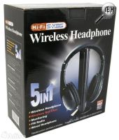 Наушники с микрофоном беспроводные 5 в 1 MH2001 Black + FM радио Wireless,  mp3 pc tv,
