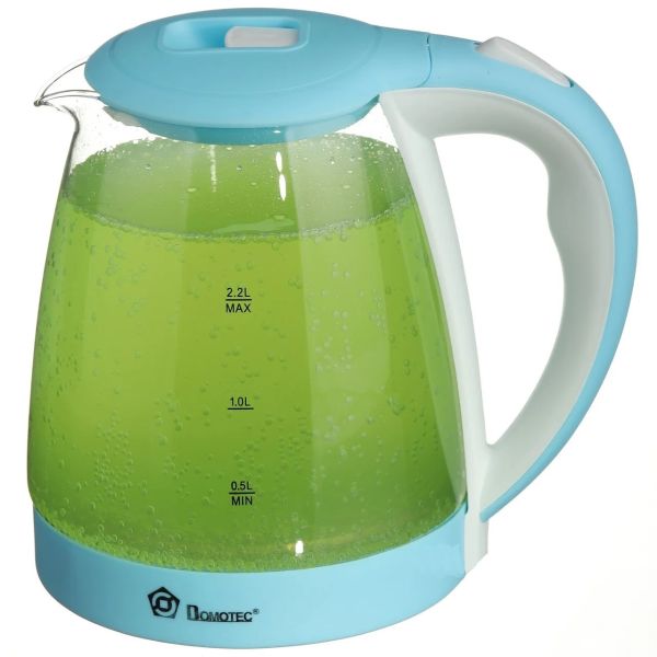 Скляний електрочайник Domotec MS-8214 Sky Blue 2200W 2.2 л, чайник електричний з кольоровою rgb підсвіткою