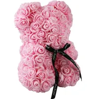 Маленький ведмедик з штучних 3D троянд Teddy Bear de Luxe 25 см Pink, Рожевий ведмідь Тедді