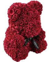 Маленький ведмедик з штучних 3D троянд Teddy Bear de Luxe 25 см Burgundy, бордовий ведмідь Тедді
