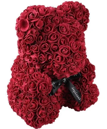Маленький ведмедик з штучних 3D троянд Teddy Bear de Luxe 25 см Burgundy, бордовий ведмідь Тедді