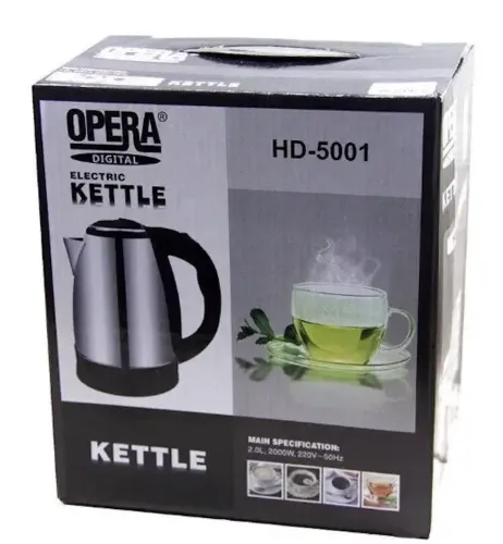 Електрочайник Electric kettle Opera HD-5001 на 2 літри 2000W, дисковий електричний чайник Опера HD5001 з нержавіючої сталі 2000Вт Сріблястий