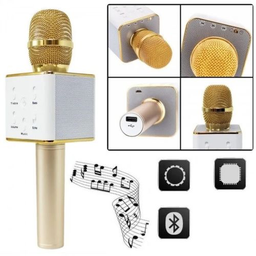 Беспроводной микрофон караоке bluetooth Q7 Gold Золотой