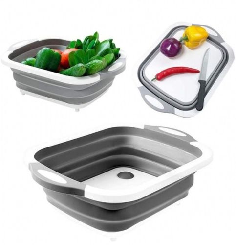 Складная разделочная доска Chopping Board 4 в 1 для мытья и резки овощей с сливным отверстием миска Chopper