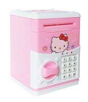 Детская электронная копилка сейф Hello Kitty с купюроприемником, электросейф для денег кодовым замком розовая