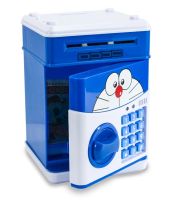Дитяча електронна скарбничка сейф Cat Doraemon з купюроприймачем для грошей з кодовим замком електросейф з пін-кодом для купюр і монет для дітей синя