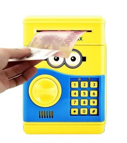 Дитяча електронна скарбничка сейф Minion з купюроприймачем для грошей з кодовим замком, електросейф міньйон з пін-кодом для купюр і монет Жовтий