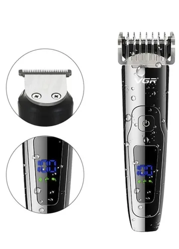 Бездротова машинка для стрижки USB VGR V-072 з регулювальною насадкою VGR V-072, Водонепроникний акумуляторний тример бритва з LED дисплеєм 5W