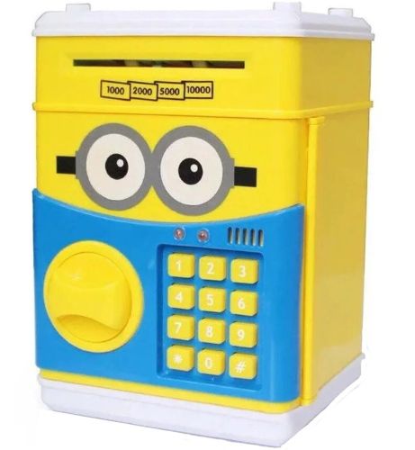 Дитяча електронна скарбничка сейф Minion з купюроприймачем для грошей з кодовим замком, електросейф міньйон з пін-кодом для купюр і монет Жовтий