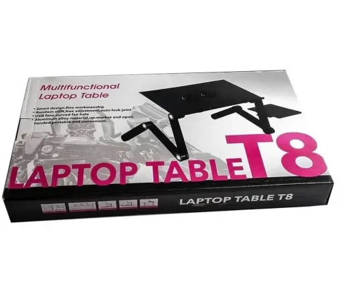 Складной столик трансформер для ноутбука Laptop Table T8 с USB-охлаждением и подставкой для мышки, Раскладной стол для ноутбуков с вентилятором