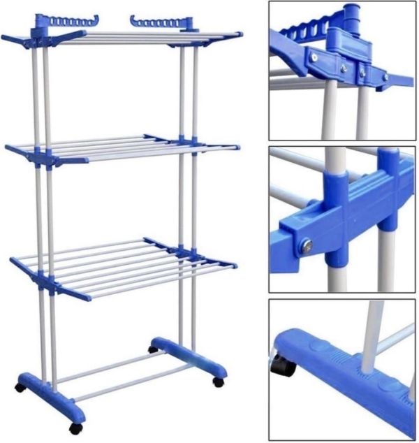 Складна стійка, сушарка для одягу, білизни 3 tiers Garment Rack With Wheels K12-120 металева так зручно Dreamland