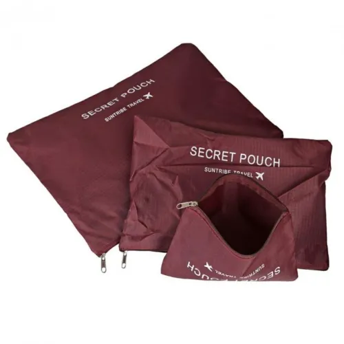 Набір дорожніх сумок органайзерів Secret Pouch 6 штук Бордові, чохли мішки для зберігання одягу у валізі, водонепроникні для подорожей laundry