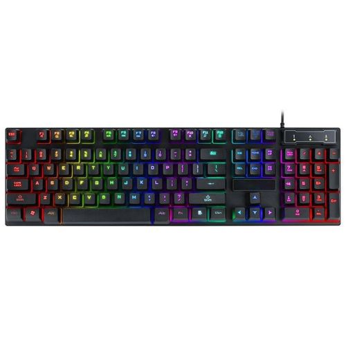 USB дротова геймерська комп'ютерна клавіатура Landslides KR - 6300 з RGB Led підсвічуванням ATLANFA AT-6300, повнорозмірна мембранна Чорна
