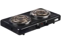 Настільна спіральна електрична плита на дві конфорки Domotec MS-5532 1000w, двоконфорочна електроплита з широкою спіраллю і термостатом Чорний