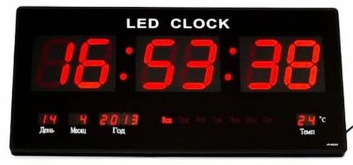 Настінні електронні годинники Clock JH-4622 Red з червоною LED підсвічуванням, Настільні цифрові Годинники червоні з датою і термометром від мережі