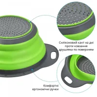 Складні силіконові кошики Kitchen Craft W-86 для овочів і фруктів, комплект з 2 штук, набір друшляків зі зливом для миття 24.5 см, 29 см