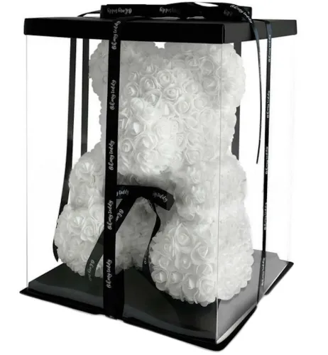 Маленький мишка из искусственных 3D роз Teddy Bear de Luxe 25 см White, белый медведь Тедди