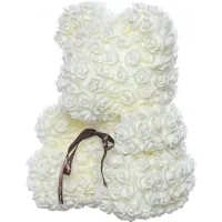 Маленький мишка из искусственных 3D роз Teddy Bear de Luxe 25 см White, белый медведь Тедди