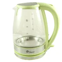 Скляний електрочайник Domotec MS-8112 Green 2200W 2.2 л, чайник електричний з кольоровою rgb підсвіткою