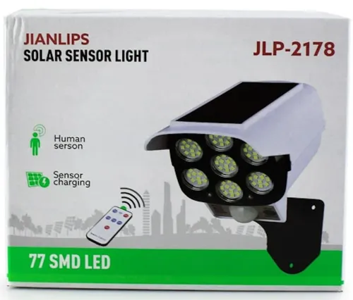 Вуличний настінний ліхтар муляж у вигляді камери Jianlips JLP - 2178 прожектор з датчиком руху і пультом, камера обманка CL877A на сонячній батареї