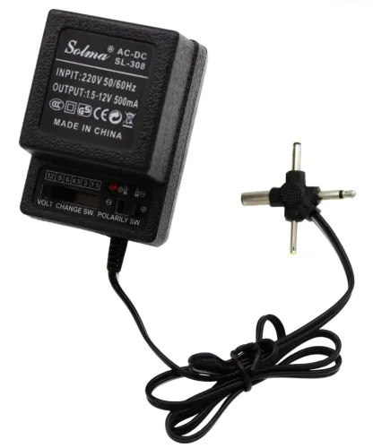 Універсальний блок живлення Ran-Teng RT - 308 9W з регулятором напруги 1.5-12V 500mA, Адаптер з 4 роз'ємами і перемикачем полярності Чорний