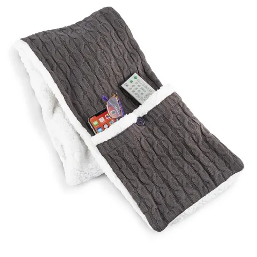 Зимняя двухсторонняя безрукавка шарф с карманами Huggle Pocket Scarf на флисе, Мягкий домашний плюшевый шарф жилетка на пуговицах Серый