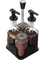 Набір кухонних ємностей Seasoning Bottle T221 - 3 для спецій, олії та оцту 4 ємності на підставці, Спецовница органайзер для зберігання приправ Чорний