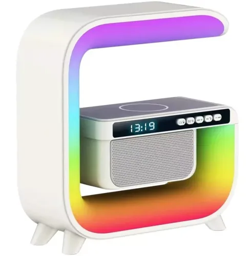 Настільна смарт лампа нічник RGB XM-G3 акумуляторний з бездротовою зарядкою 15W і Bluetooth колонкою, Блютуз колонка G3 з підсвічуванням Біла