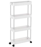 Підлогова вузька Полиця органайзер Bathroom Rack XYX-2020 на 4 яруси для кухні та ванної на коліщатках 40x22, 5x90 см, етажерка MAG-740 4 рівня Біла