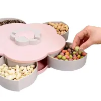 Вращающаяся складная одноярусная конфетница Flower Candy Box, Манежница для конфет и фруктов с подставкой под телефон, Тарелка для закусок 5 отсеков