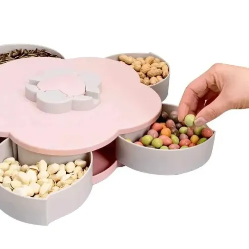 Вращающаяся складная одноярусная конфетница Flower Candy Box, Манежница для конфет и фруктов с подставкой под телефон, Тарелка для закусок 5 отсеков