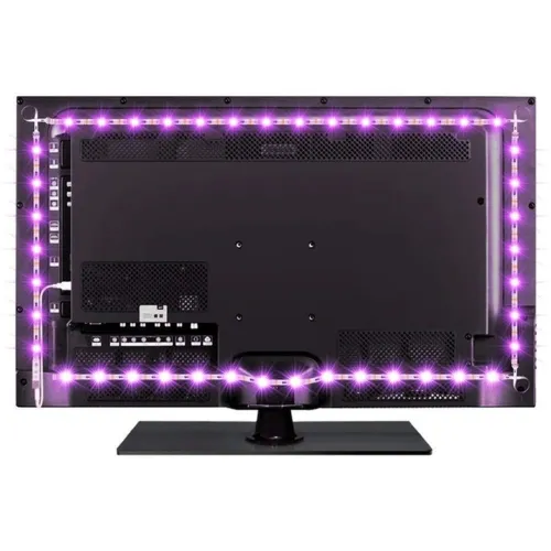 Универсальная светодиодная лента SMD 5050-RGB для подсветки телевизора 2м Разноцветная, Неоновая LED подсветка с пультом от USB повербанка