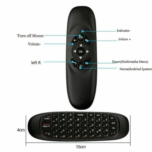Беспроводная аэромышь C120 RuS с клавиатурой Air mouse с гироскопом, Универсальный USB пульт русская раскладка мини клавиатура на батарейках Черная