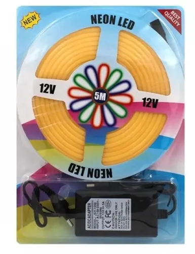 Светодиодная силиконовая лента LED NEON 0729 Yellow 5 м с блоком питания, Универсальная неоновая гибкая подсветка 12V-220V 5m в силиконе Желтая